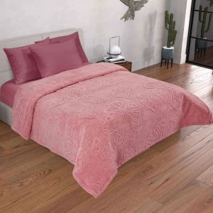 COBERTOR OVEJA JACQUARD MATRIMONIAL MARIPOSA ROSA