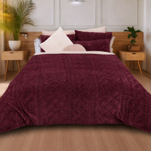 COBERTOR OVEJA JACQUARD MATRIMONIAL TRENZA VINO