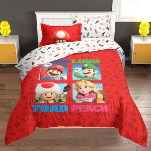 SET DE EDREDON MICROFIBRA REVERSIBLE MATRIMONIAL TEAM MARIO BROS