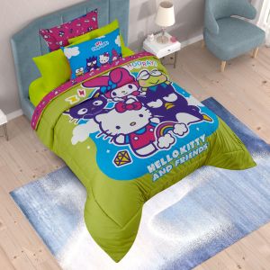SET DE EDREDON MICROFIBRA MATRIMONIAL HELLO KITTY FRIENDS