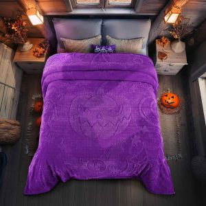 COBERTOR OVEJA JACQUARD MATRIMONIAL HAPPY HALLOWEEN MORADO