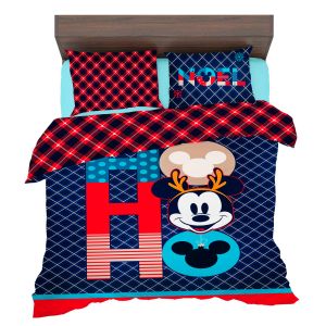 SET DE EDREDON MICROFIBRA MATRIMONIAL MICKEY LETRAS NAVIDAD